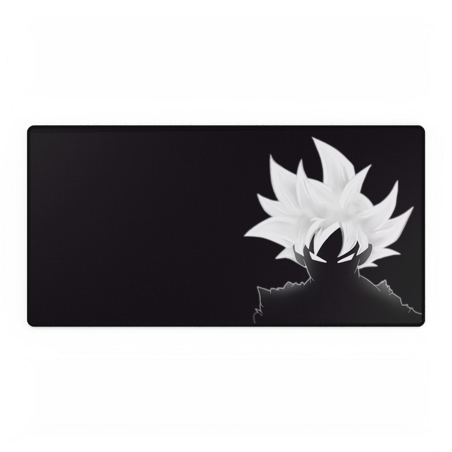 Black Anime Silhouette Desk Mat — Monochrome Goku-Style Gaming Desk Pad