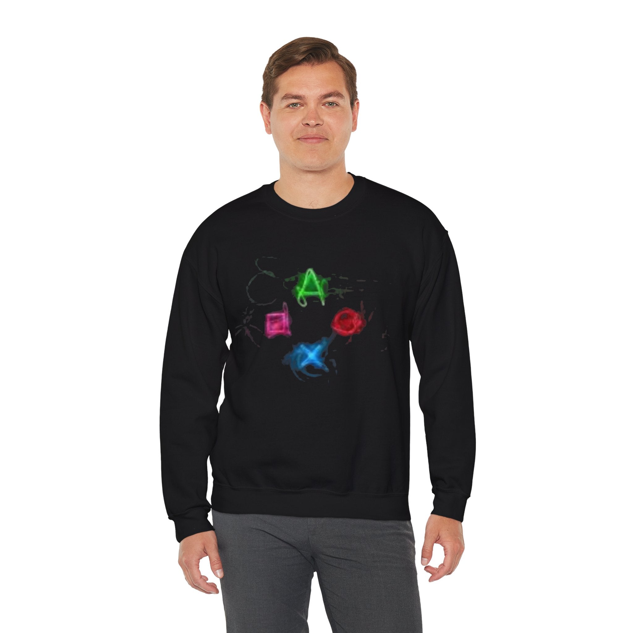 Neon Gaming Controller Symbols Sweatshirt | PlayStation Button Icons