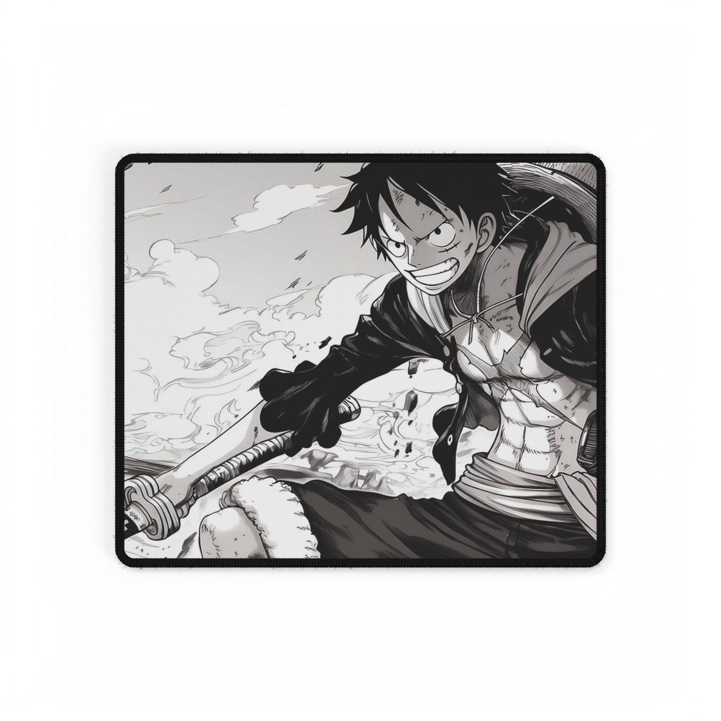 Anime One Piece Action Desk Mat — Black & White D. Luffy Battle Illustration