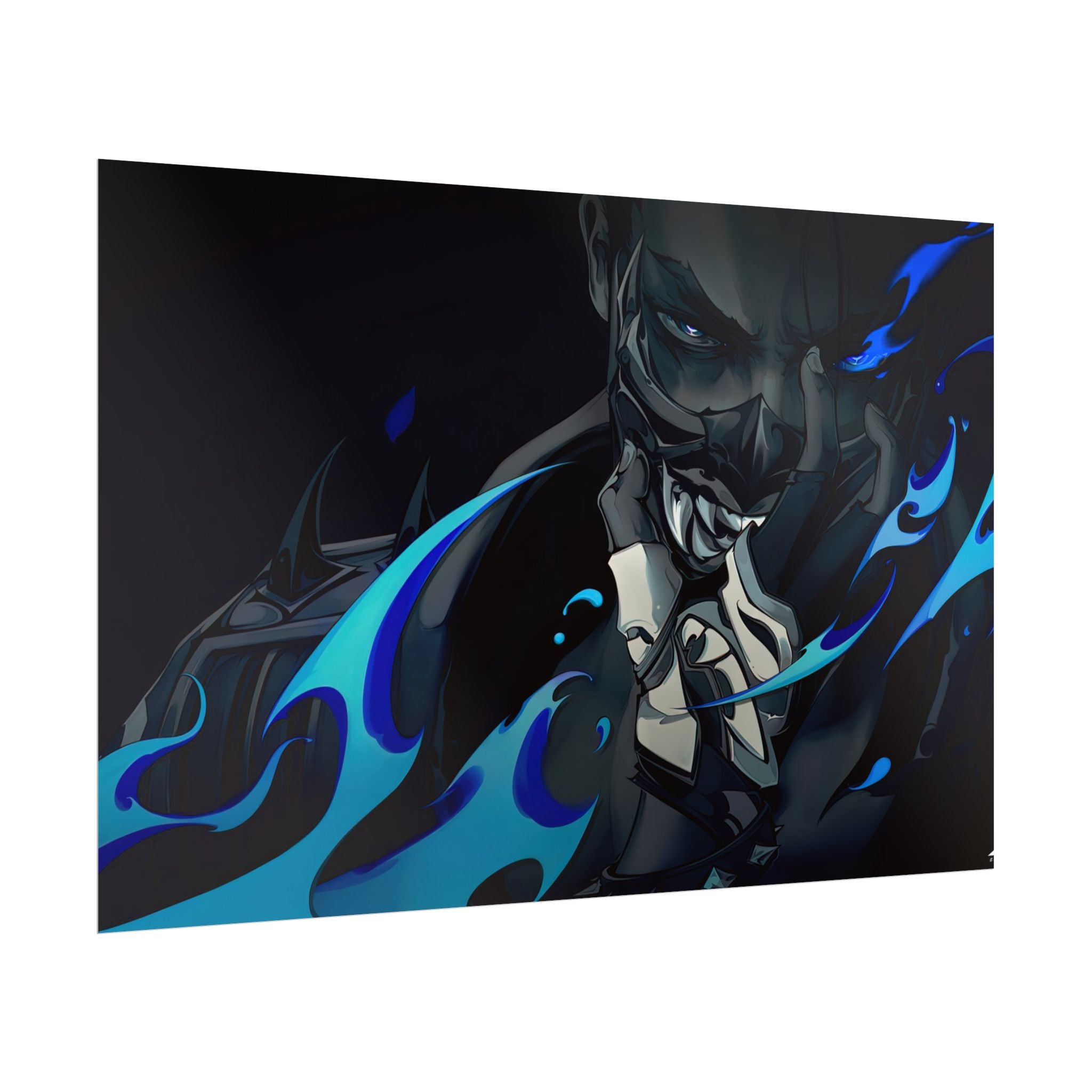 Yoru Valorant Character— Blue Flame Aesthetic Rolled Art Print