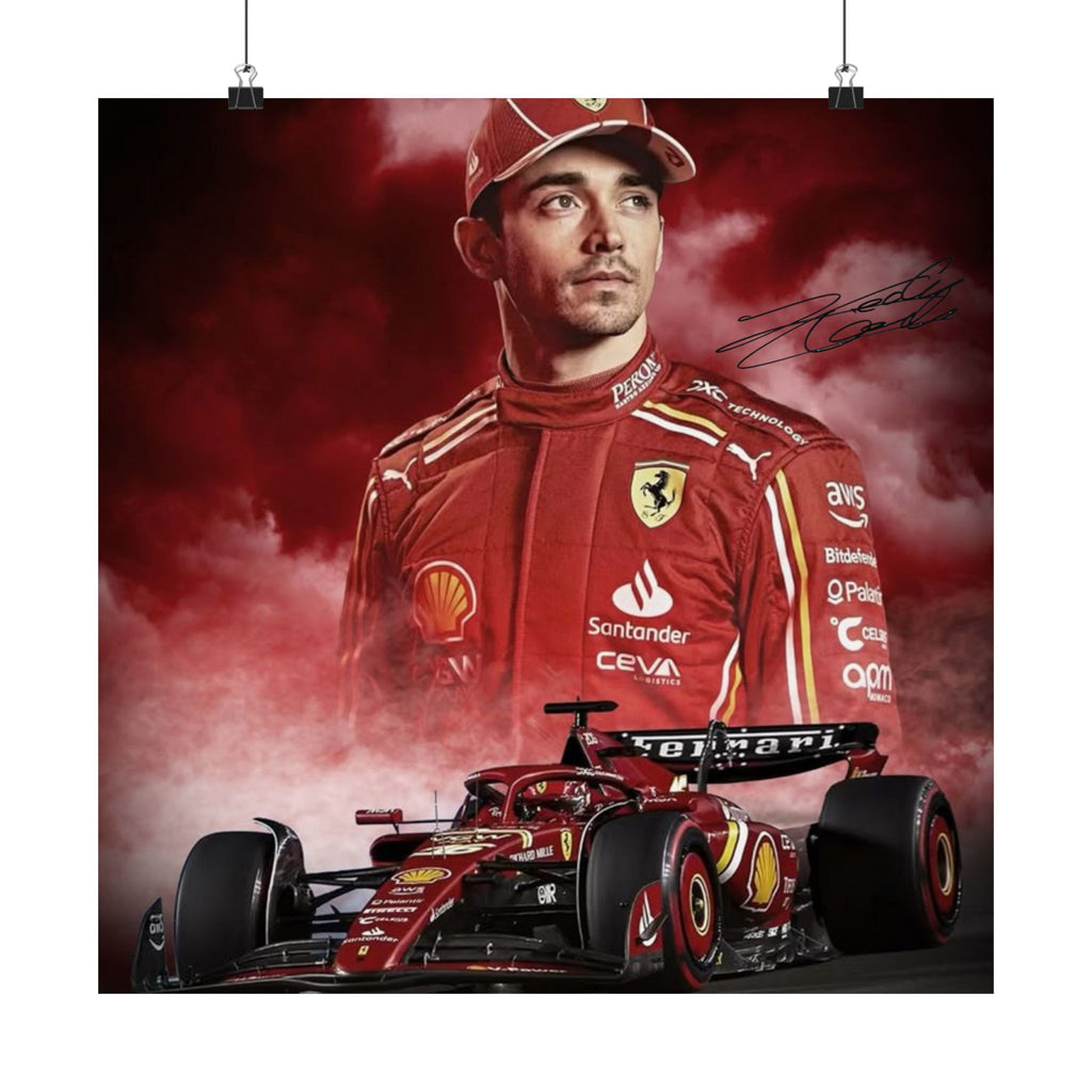 Ferrari Racing Poster of Charles LeClerc with Signiture, Matte Vertical Decor, Charles Leclerc Art Print, Car Enthusiast Gift