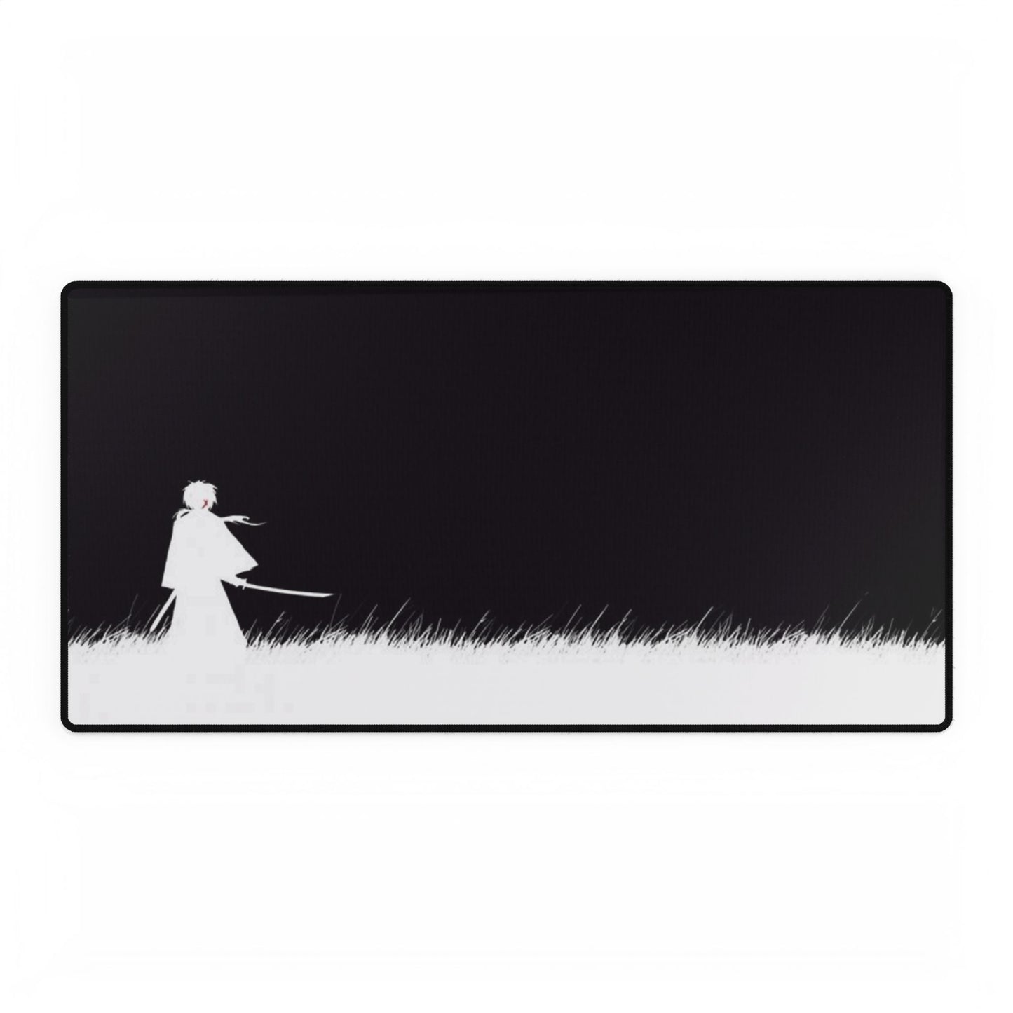Samurai Silhouette Desk Mat — Black Minimalist Gaming/Workstation Mouse Pad