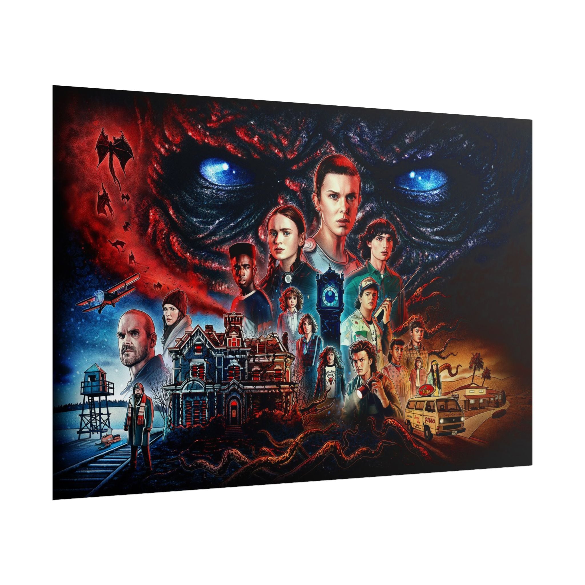 Stranger Things Cast Collage Poster (TV Series Retro Horror Art)