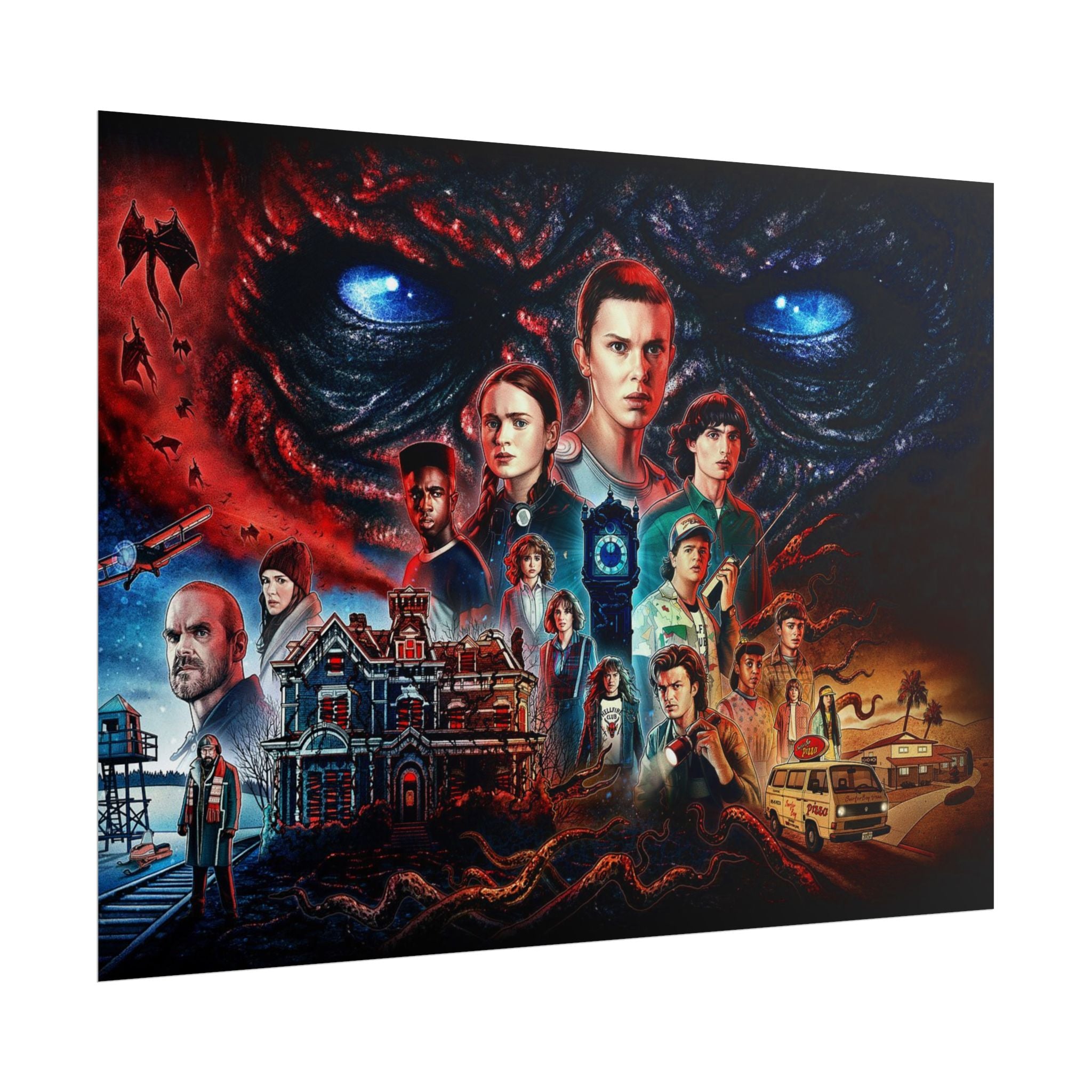 Stranger Things Cast Collage Poster (TV Series Retro Horror Art)