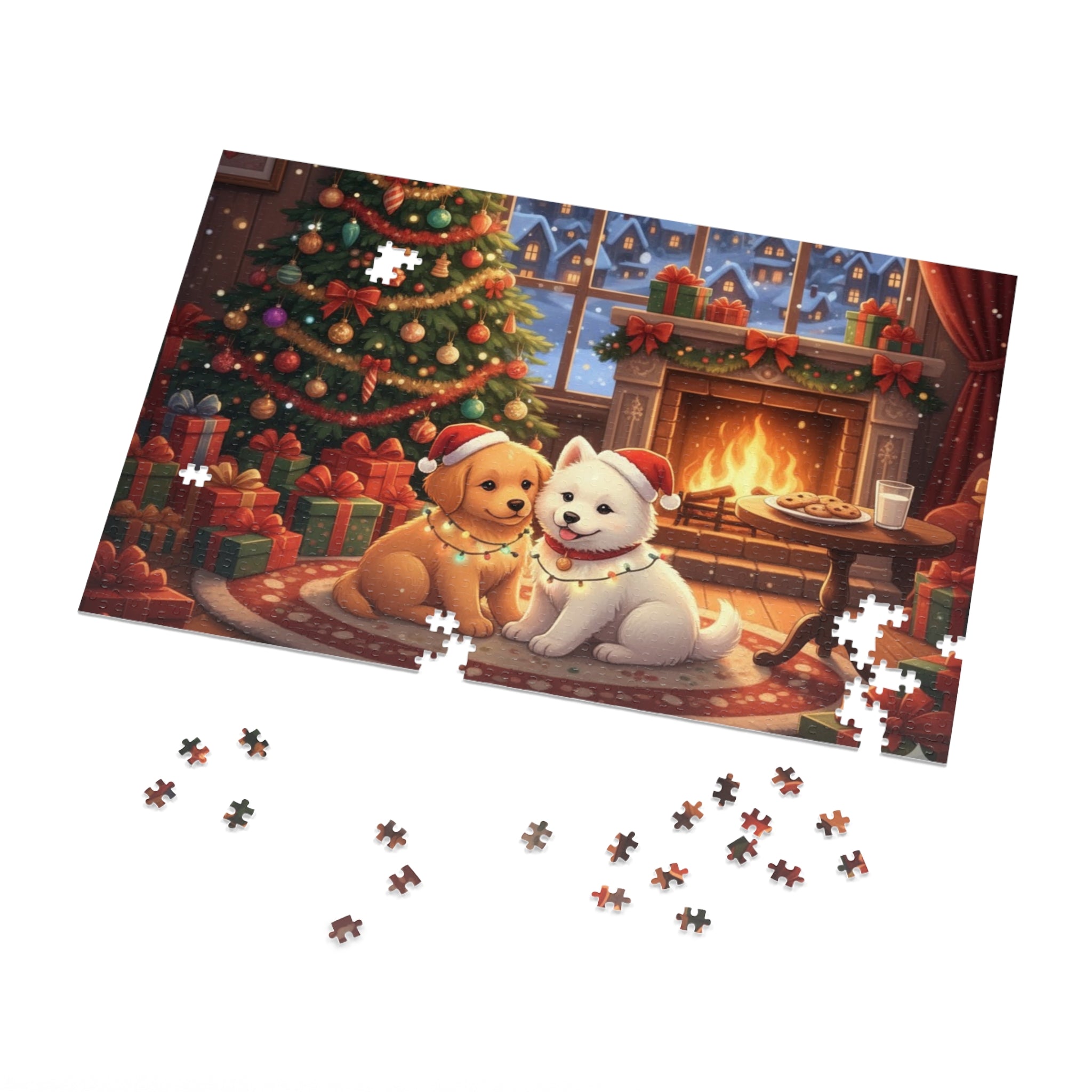 Custom and Personalized Festive Dog Jigsaw Puzzle with Tin, Christmas Puzzle, Holiday Gift for Pet Lovers, Family Activity, Winter Decor