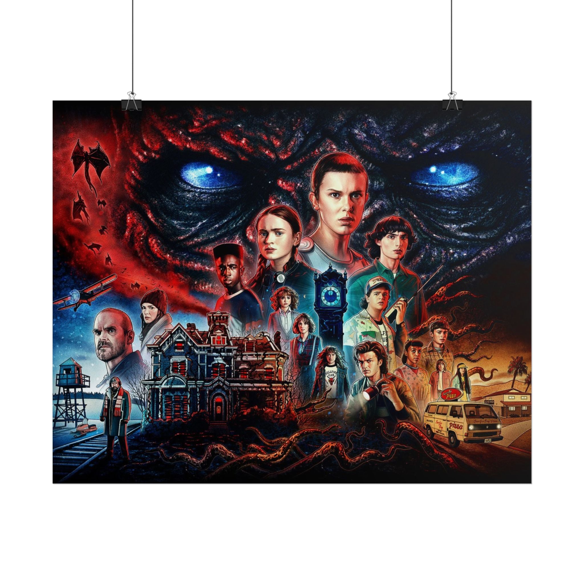 Stranger Things Cast Collage Poster (TV Series Retro Horror Art)