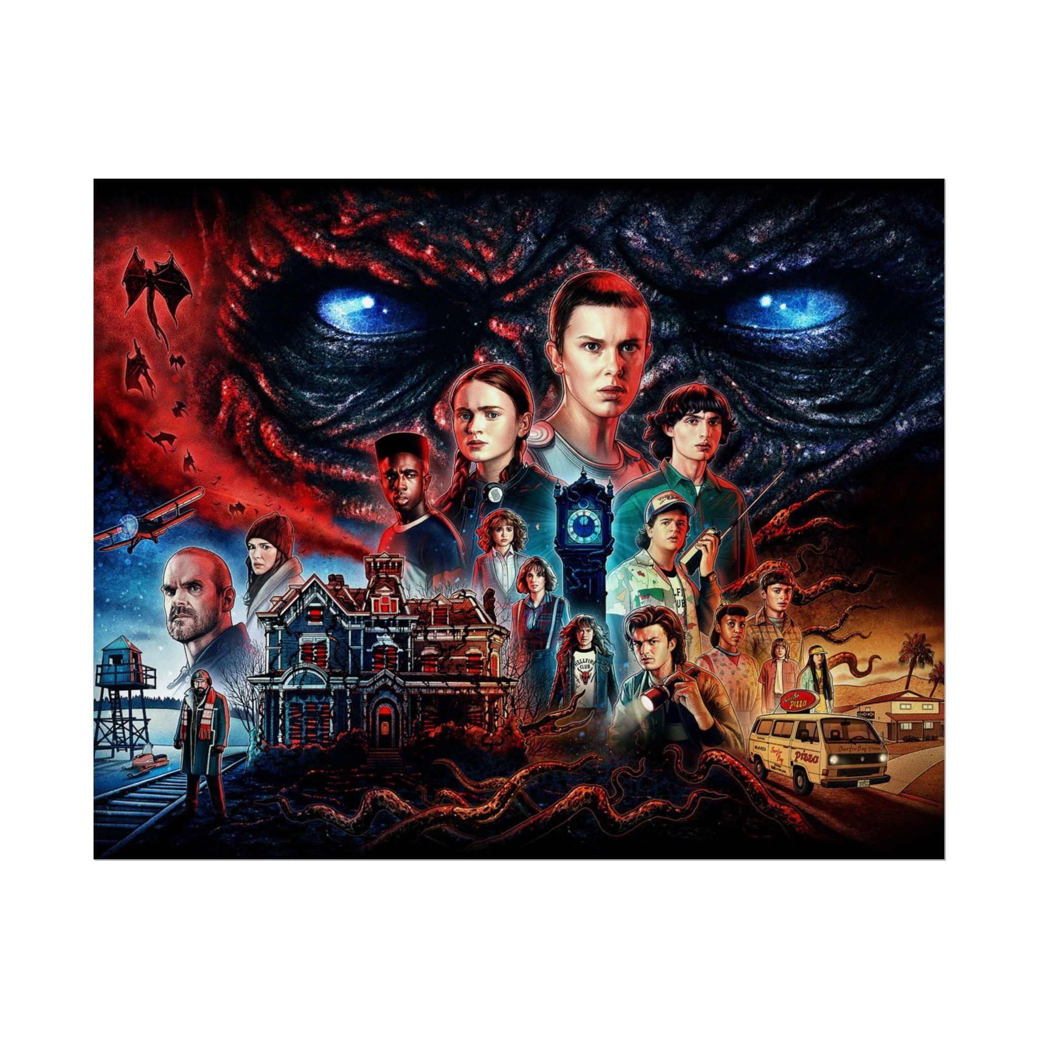 Stranger Things Cast Collage Poster (TV Series Retro Horror Art)