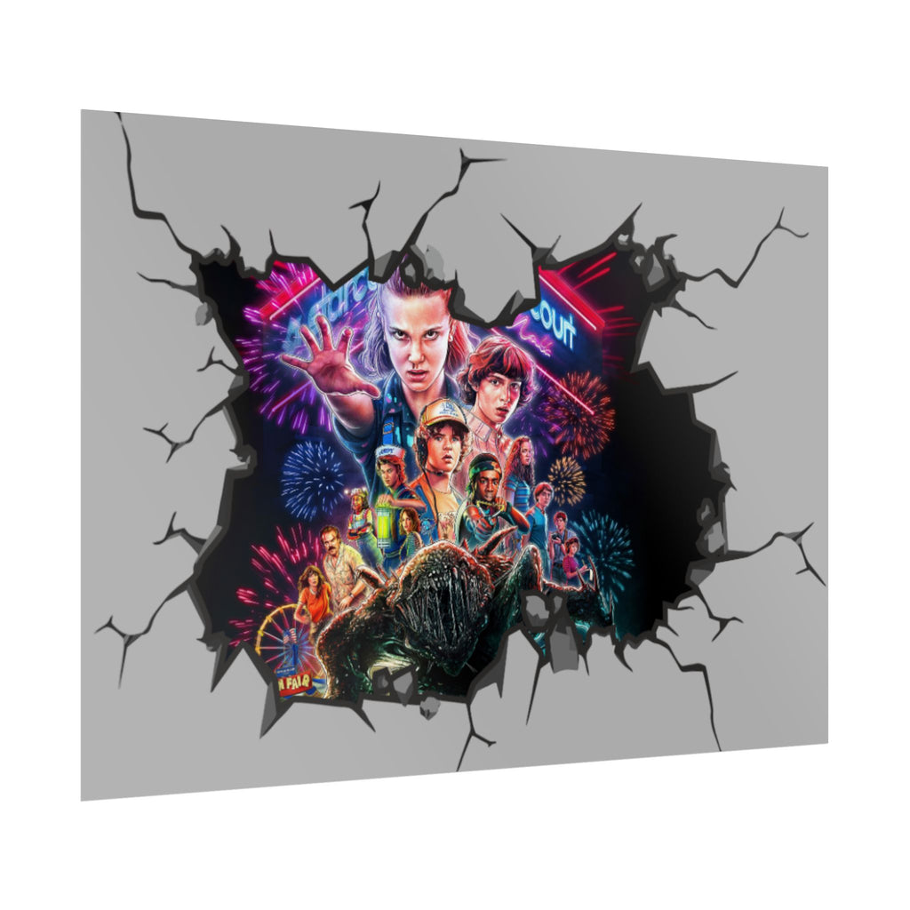 Custom Color Stranger Things 80s Retro Poster | Rolled Poster Wall Break Effect