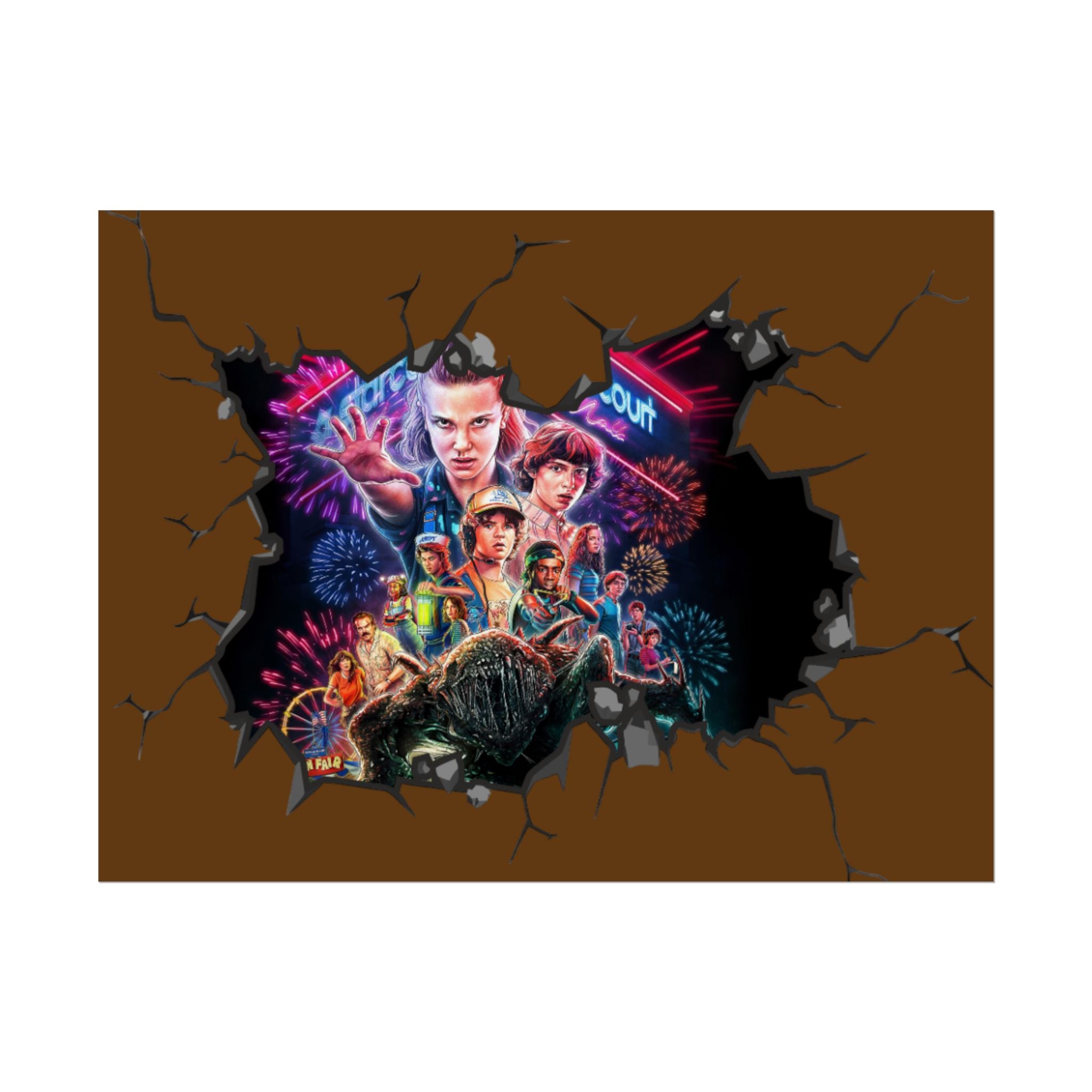 Custom Color Stranger Things 80s Retro Poster | Rolled Poster Wall Break Effect