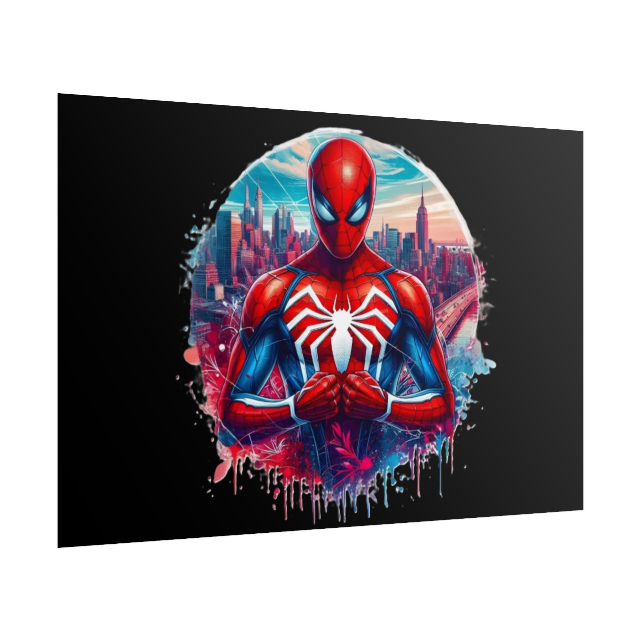 Spider-Man Cityscape poster | Rolled Poster | Splash Art Custom Background Color