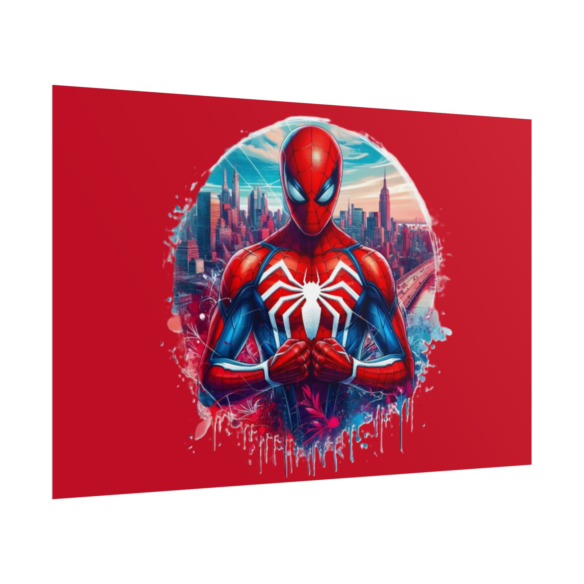 Spider-Man Cityscape poster | Rolled Poster | Splash Art Custom Background Color