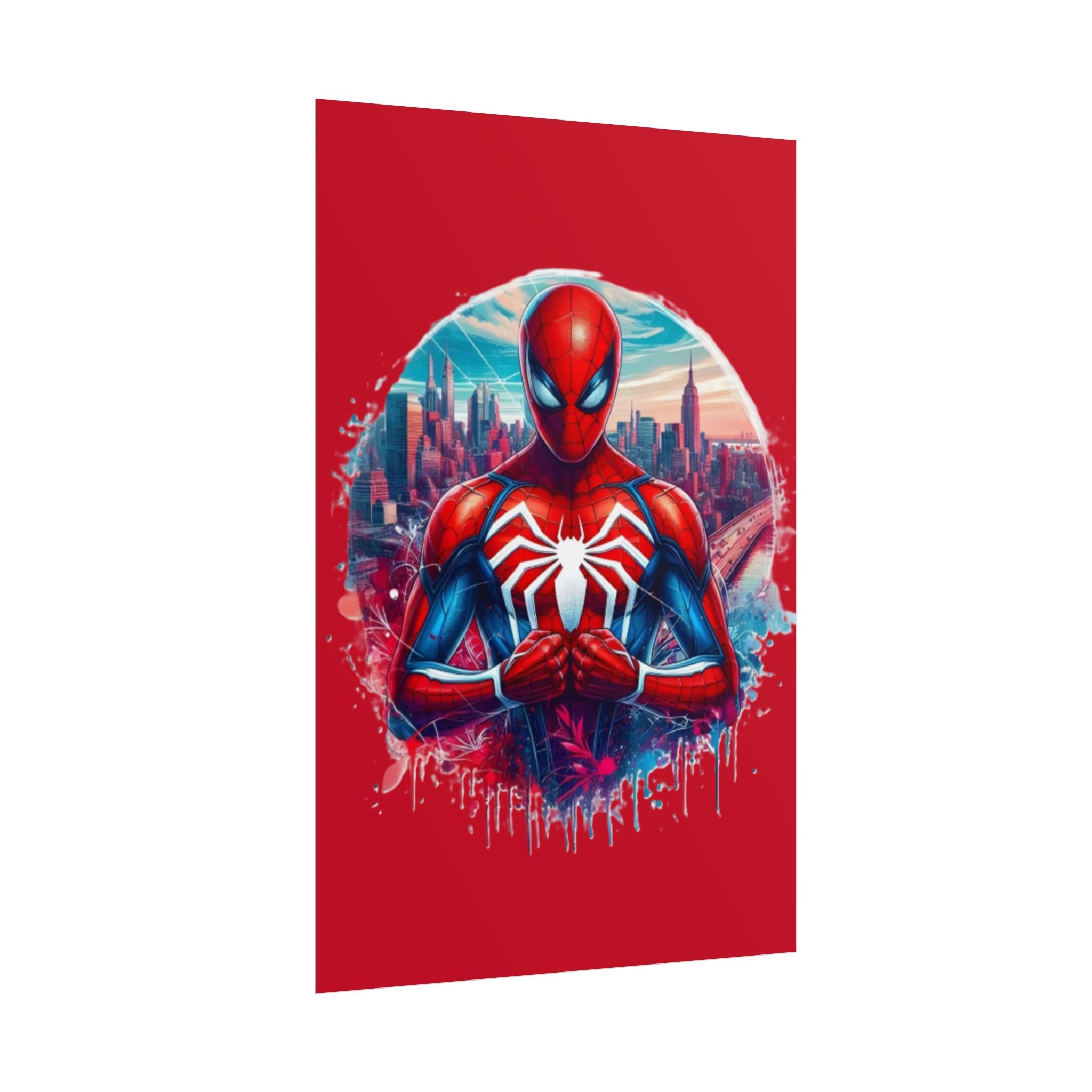 Spider-Man Cityscape poster | Rolled Poster | Splash Art Custom Background Color