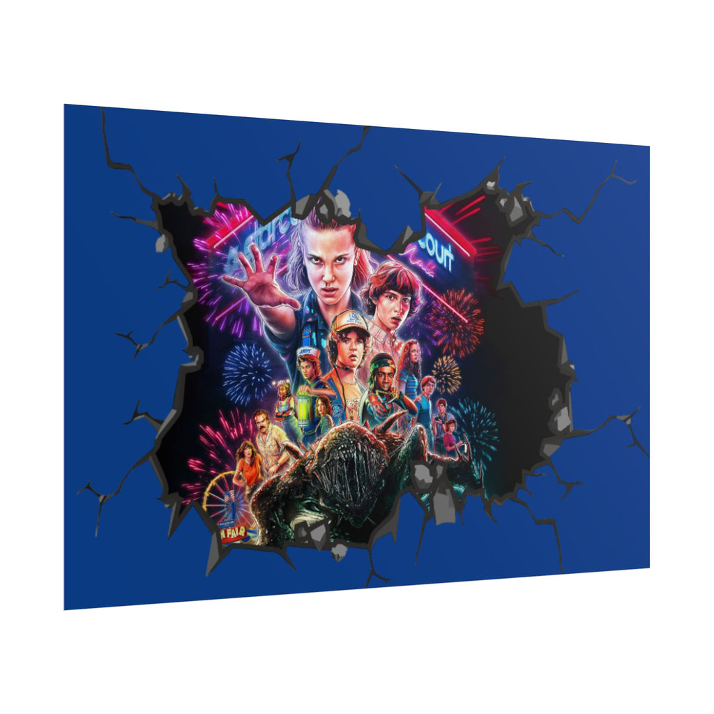 Custom Color Stranger Things 80s Retro Poster | Rolled Poster Wall Break Effect