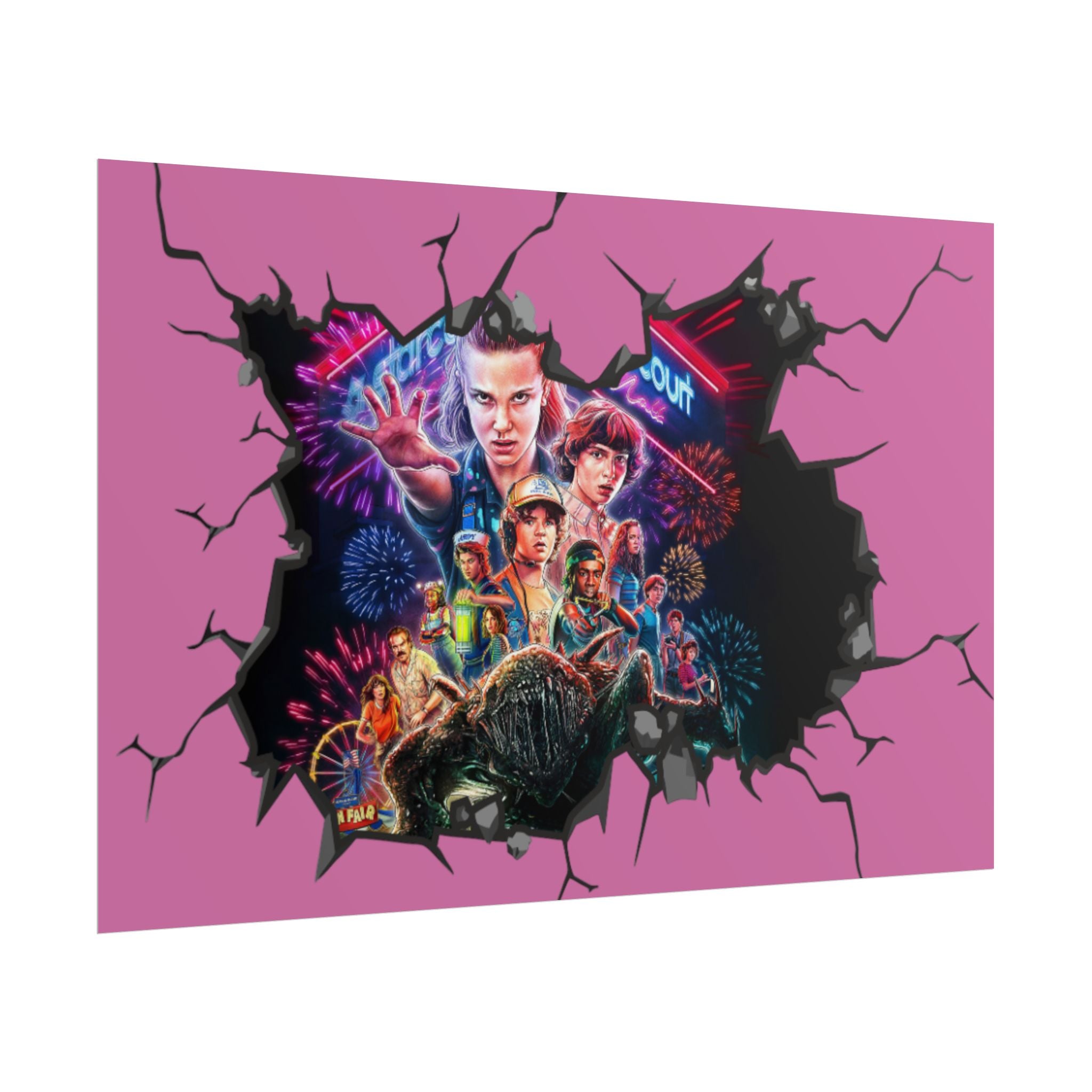 Custom Color Stranger Things 80s Retro Poster | Rolled Poster Wall Break Effect