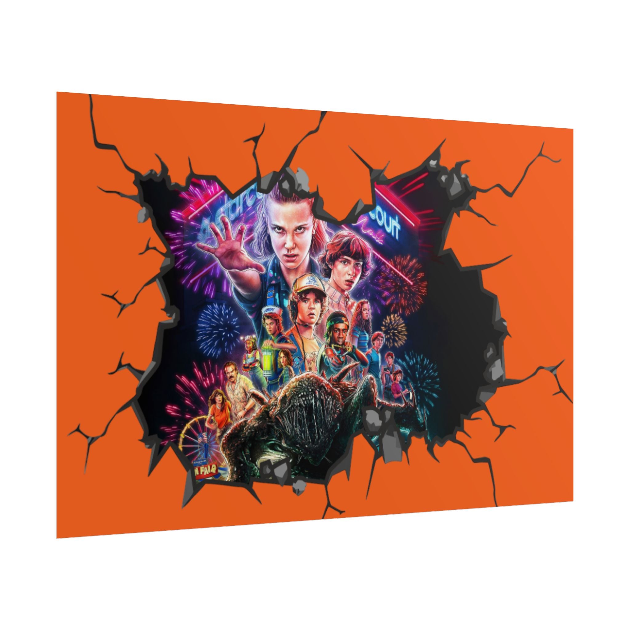 Custom Color Stranger Things 80s Retro Poster | Rolled Poster Wall Break Effect