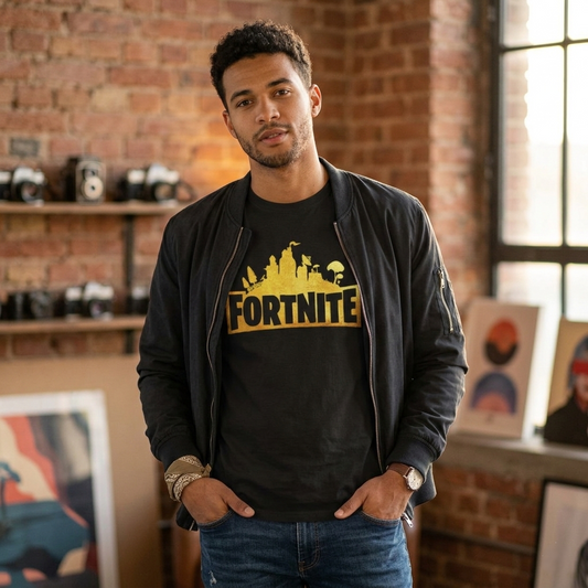 T-shirt à logo Fortnite — T-shirt de gamer silhouette jaune