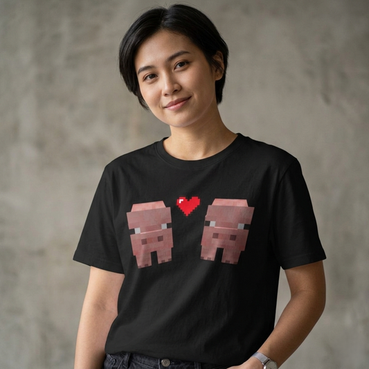 T-shirt pour couple Pixel Pig — T-shirt d'amour mignon inspiré de Minecraft
