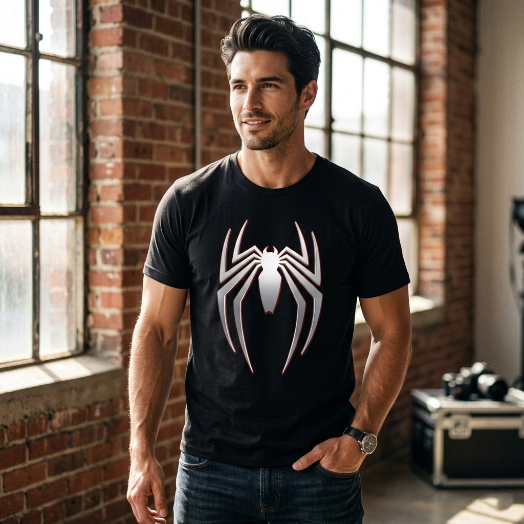 Schwarzes Spiderman Emblem T-Shirt | Spider Logo T-Shirt