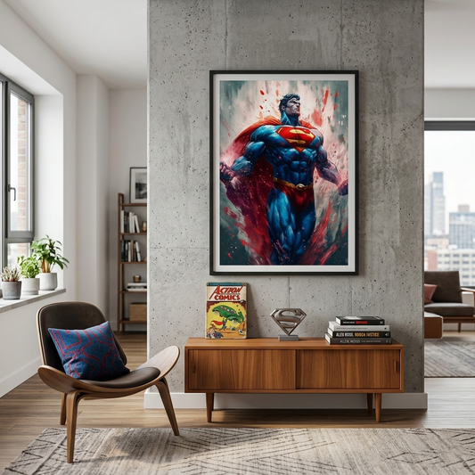 Superman Illustration Rolled Poster | Comic Book Hero Splash Art