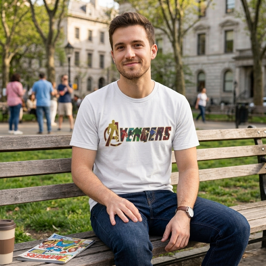 Avengers Logo T-Shirt — Marvel Hero Collage Graphic Tee
