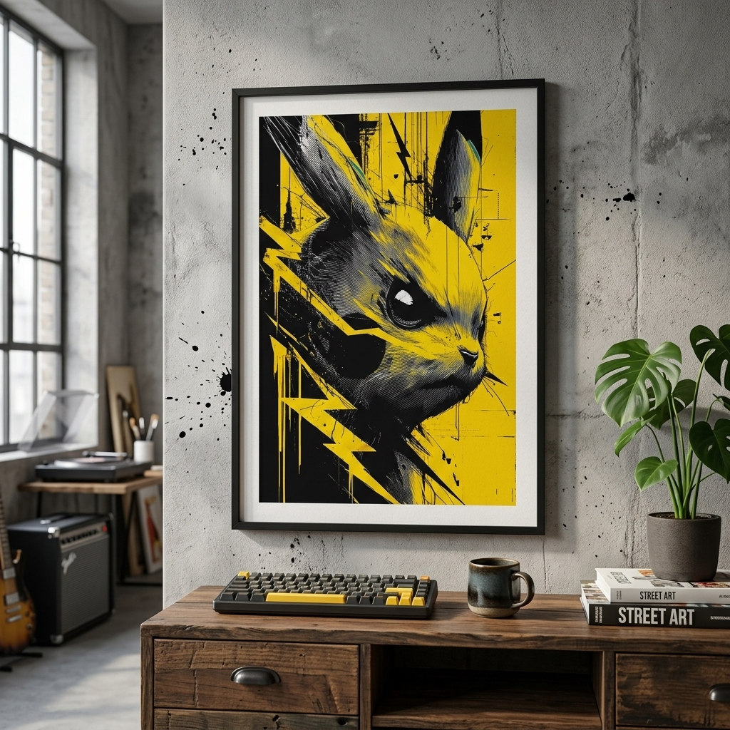 Elektrisches Pika-Kunstposter – Gelber Blitz Anime-Wanddruck
