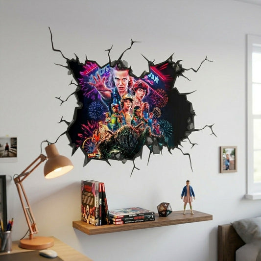 Individuelles Retro-Poster „Stranger Things“ im 80er-Jahre-Stil | Gerolltes Poster mit Wanddurchbruch-Effekt