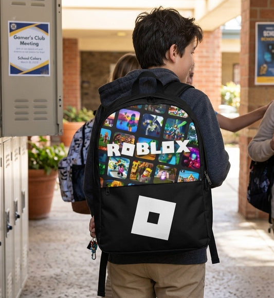 Roblox Kids Backpack — Logo School Backpack with Game Collage