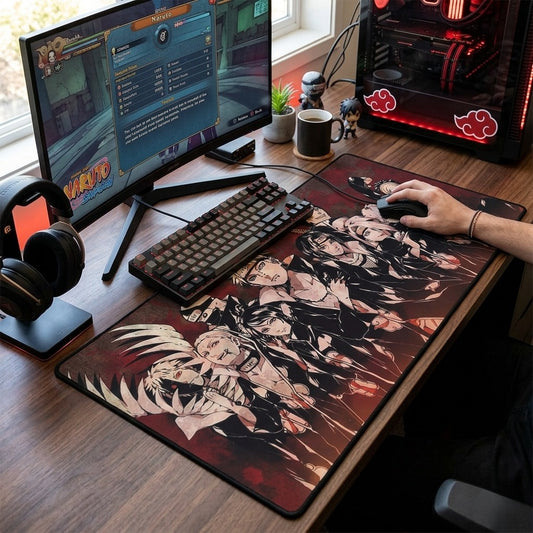 Naruto Character Group Desk Mat — Dark Red Ninja Squad Gaming Mouse Pad