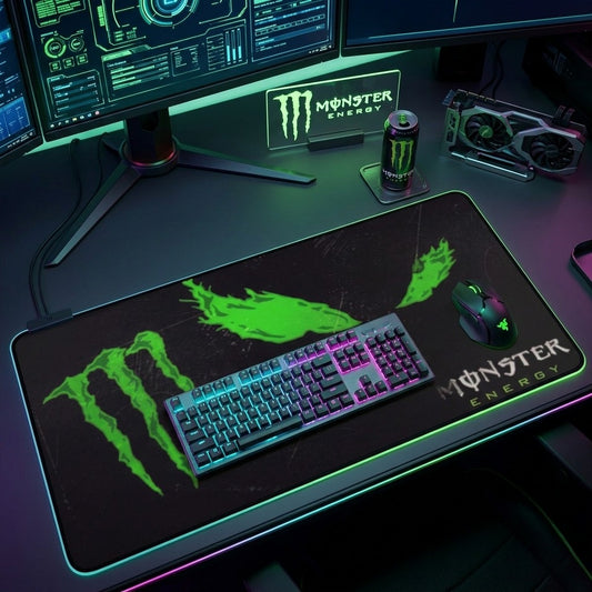 Gaming Desk Mat — Neon Green Monster Logo Mouse Pad