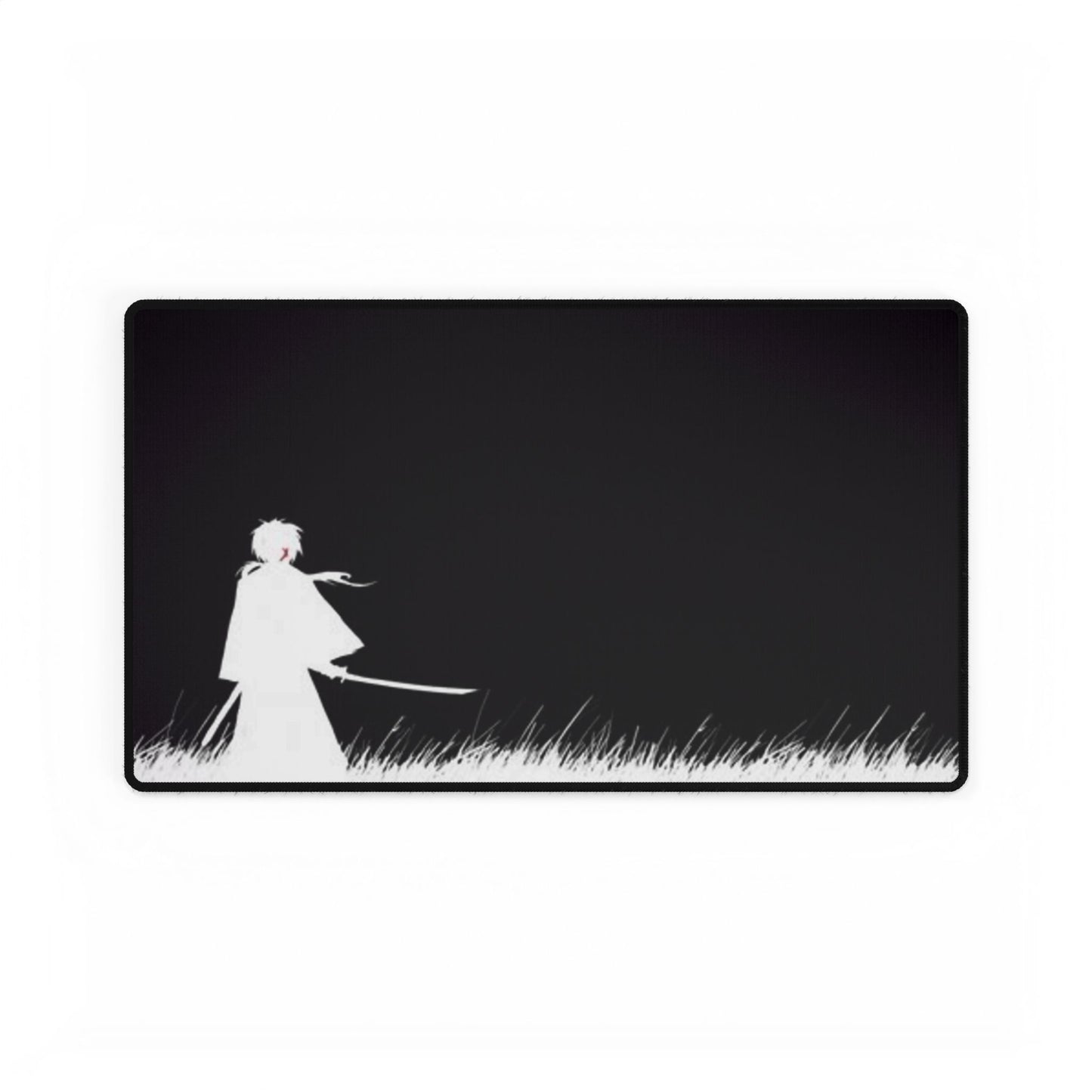 Samurai Silhouette Desk Mat — Black Minimalist Gaming/Workstation Mouse Pad