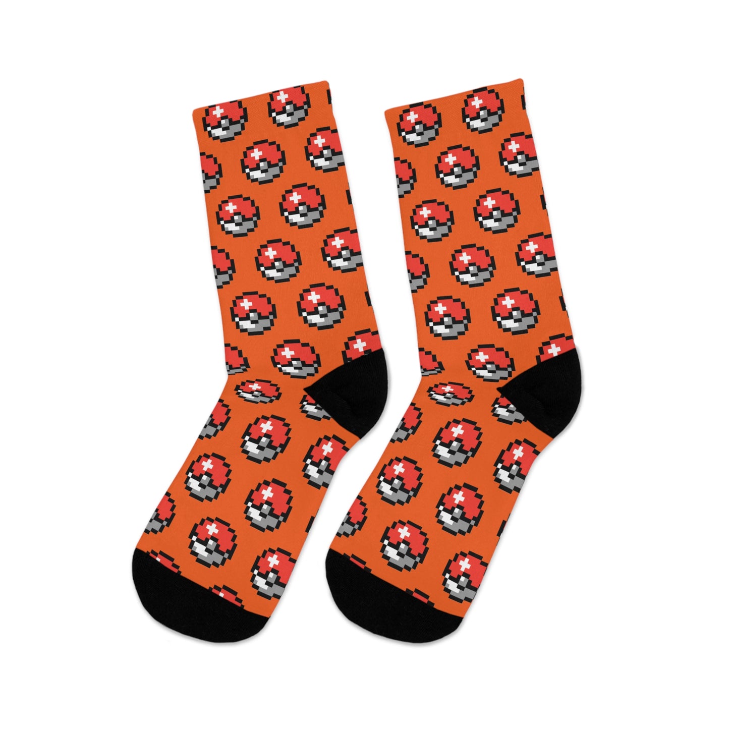 Pixel Ball Poke Pattern Socks | Orange Poly Crew Socks