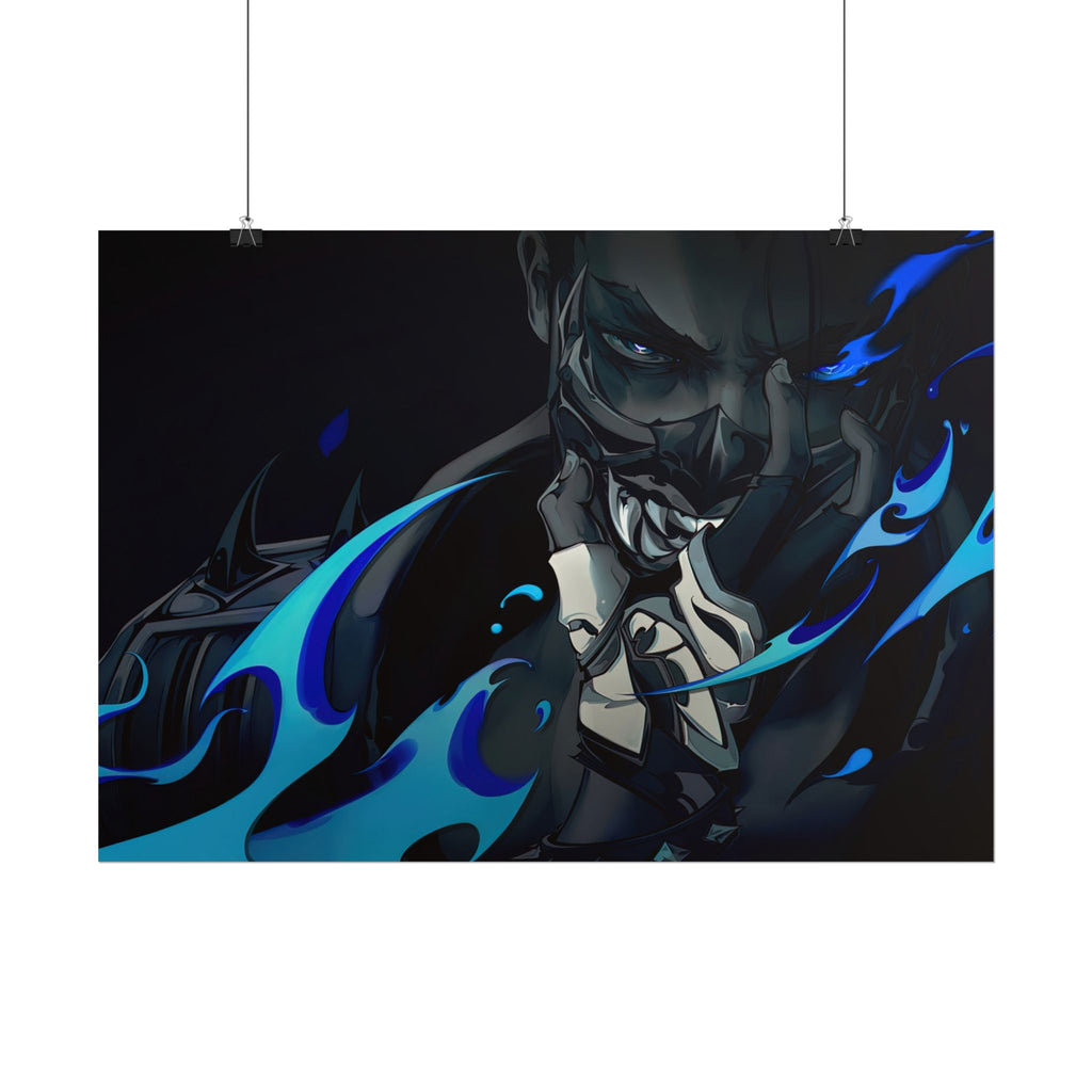 Yoru Valorant Character— Blue Flame Aesthetic Rolled Art Print