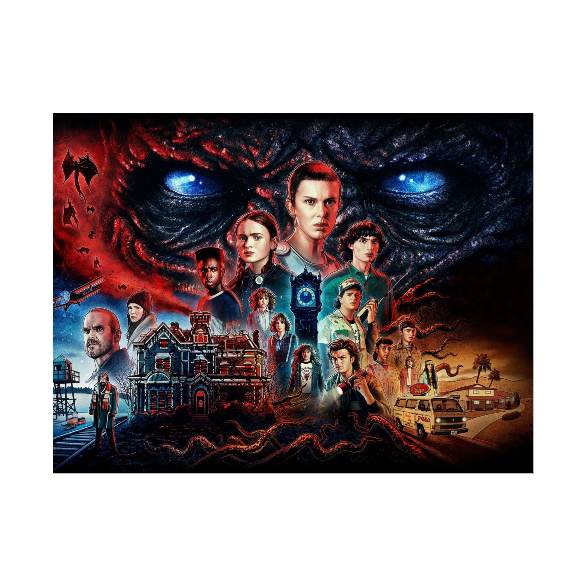 Stranger Things Cast Collage Poster (TV Series Retro Horror Art)