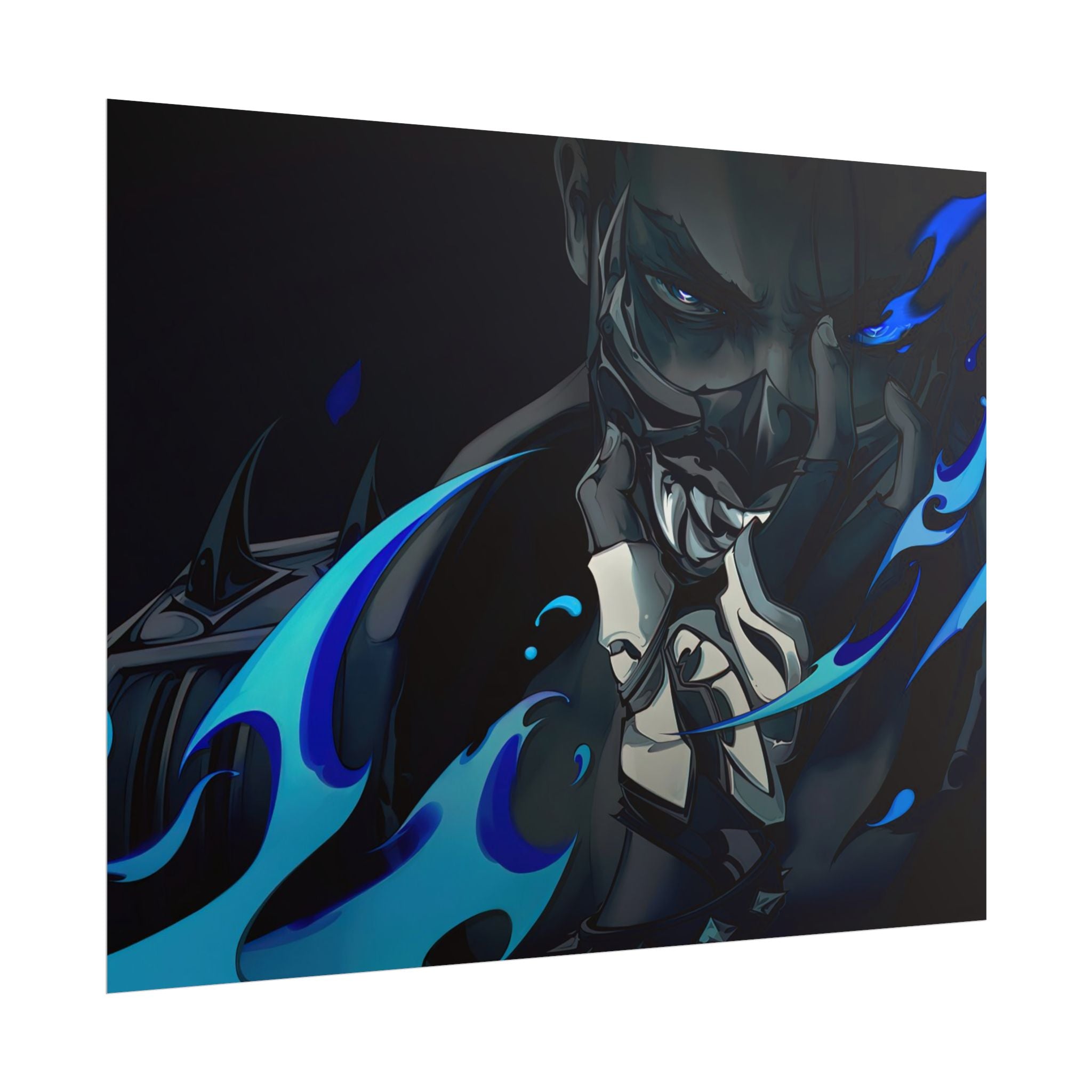 Yoru Valorant Character— Blue Flame Aesthetic Rolled Art Print