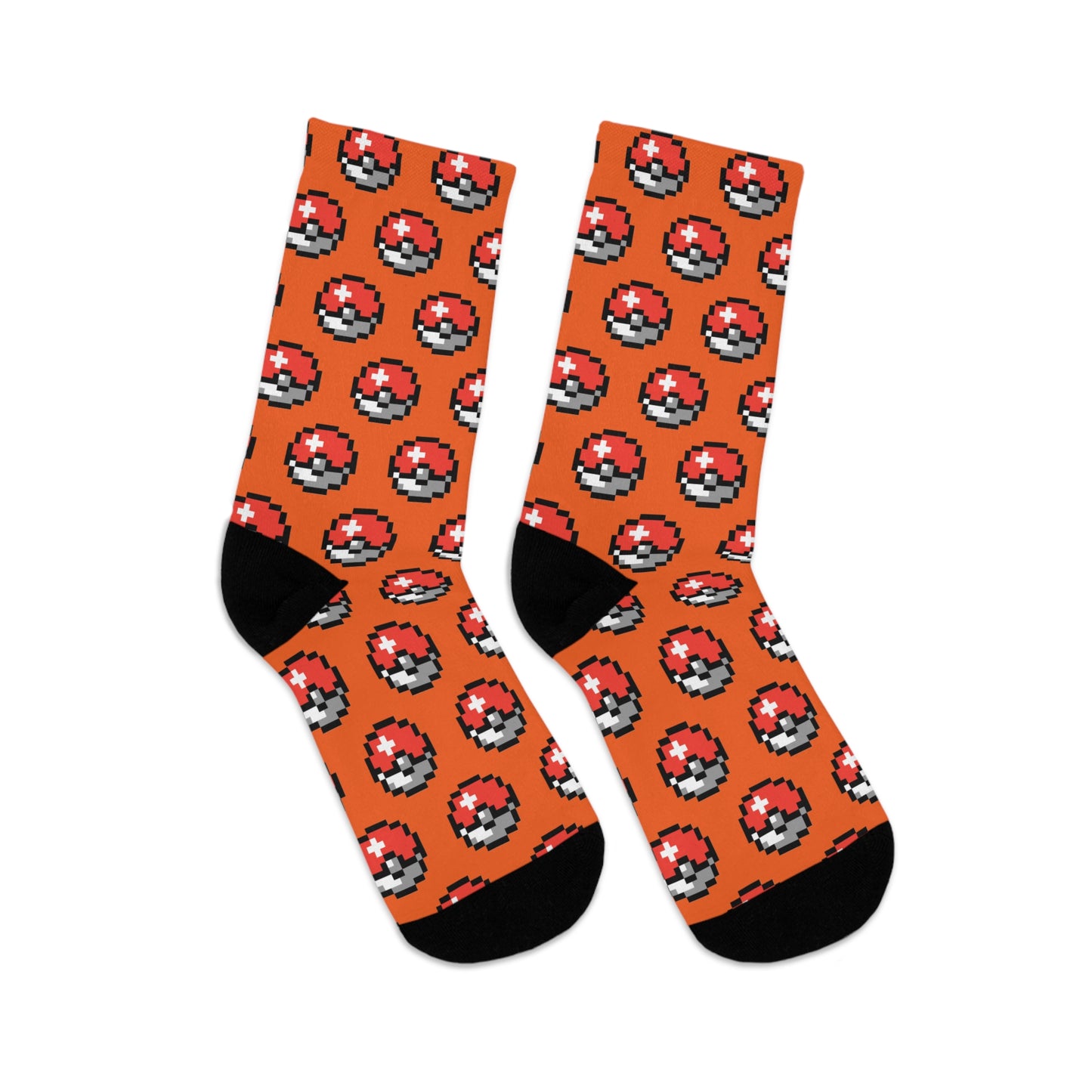 Pixel Ball Poke Pattern Socks | Orange Poly Crew Socks