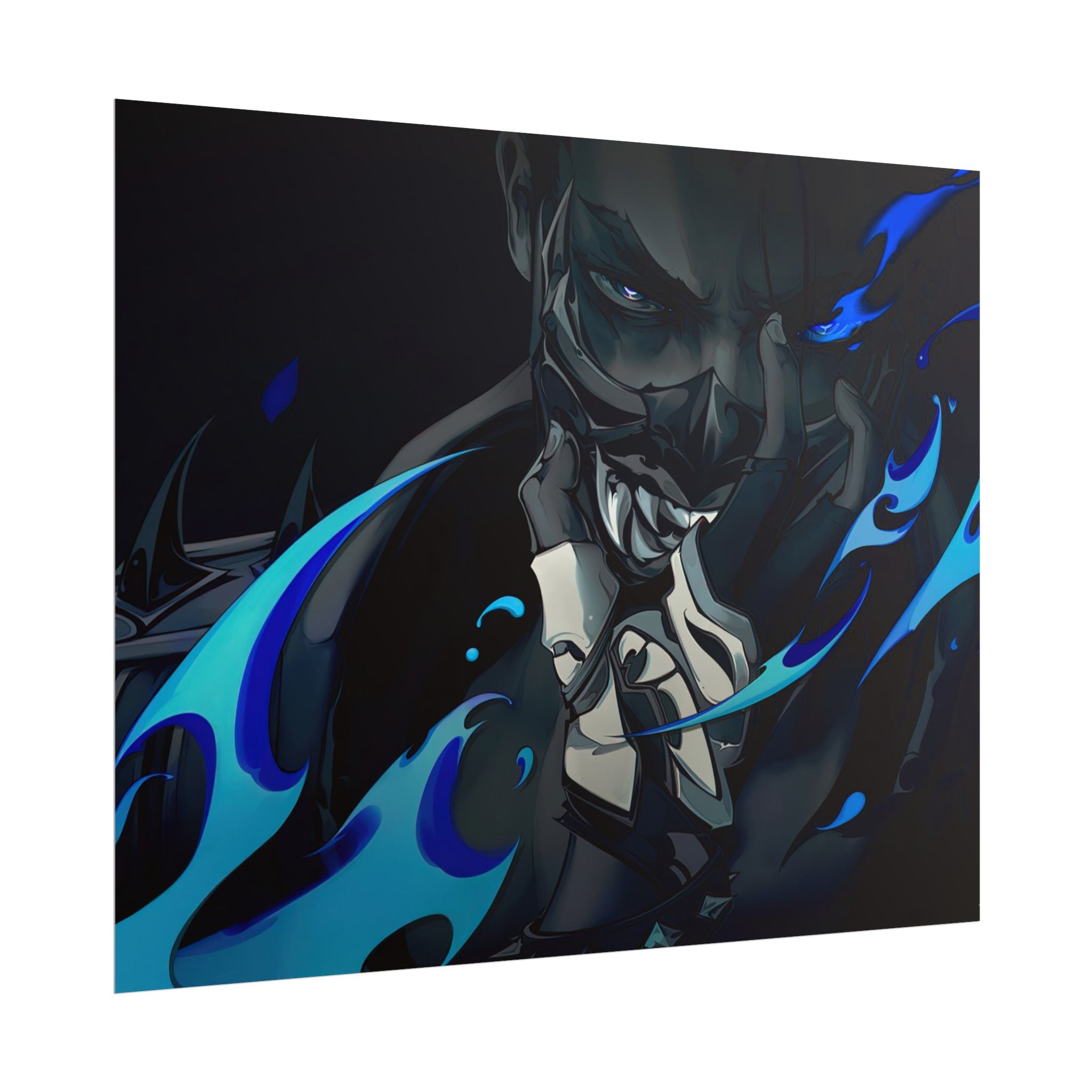 Yoru Valorant Character— Blue Flame Aesthetic Rolled Art Print