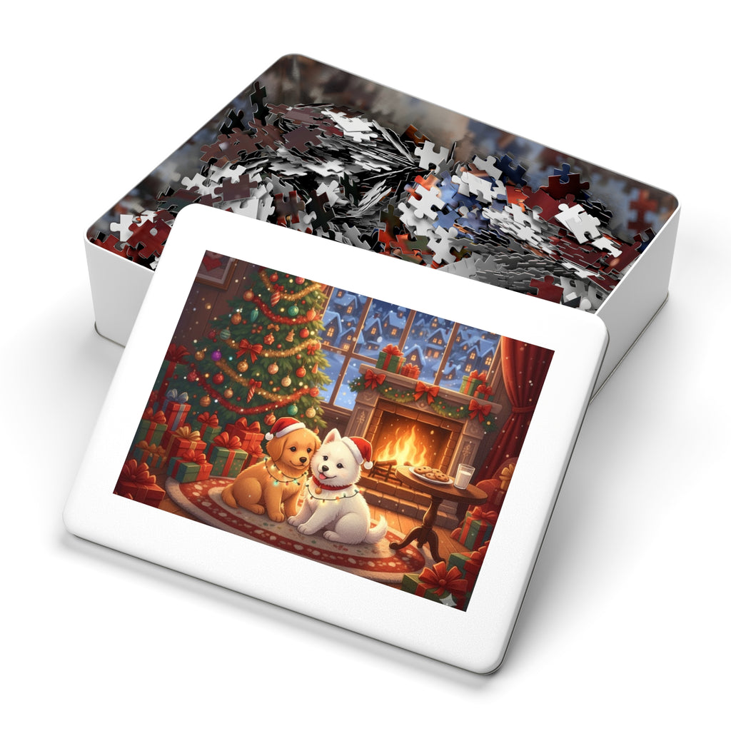 Custom and Personalized Festive Dog Jigsaw Puzzle with Tin, Christmas Puzzle, Holiday Gift for Pet Lovers, Family Activity, Winter Decor
