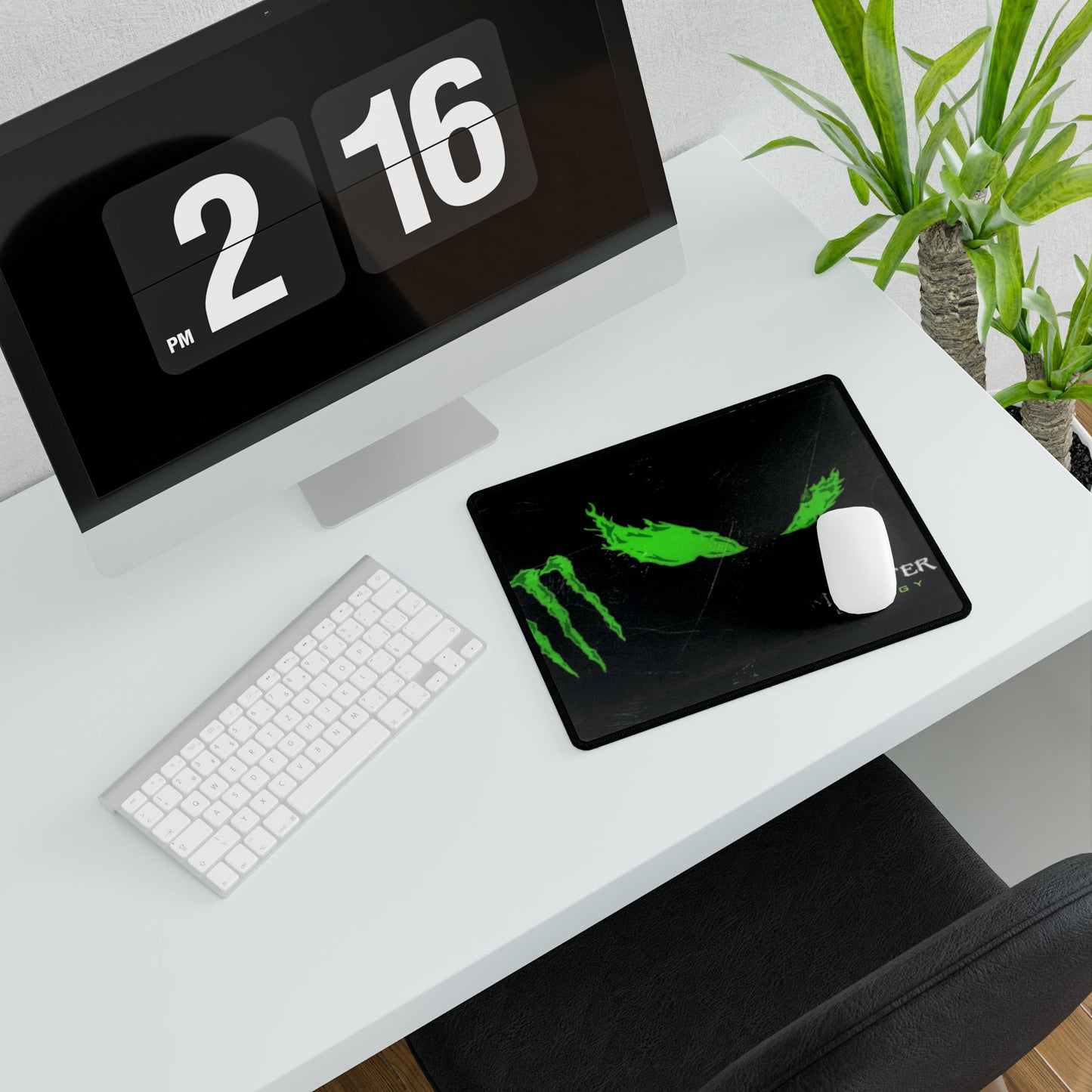 Gaming Desk Mat — Neon Green Monster Logo Mouse Pad