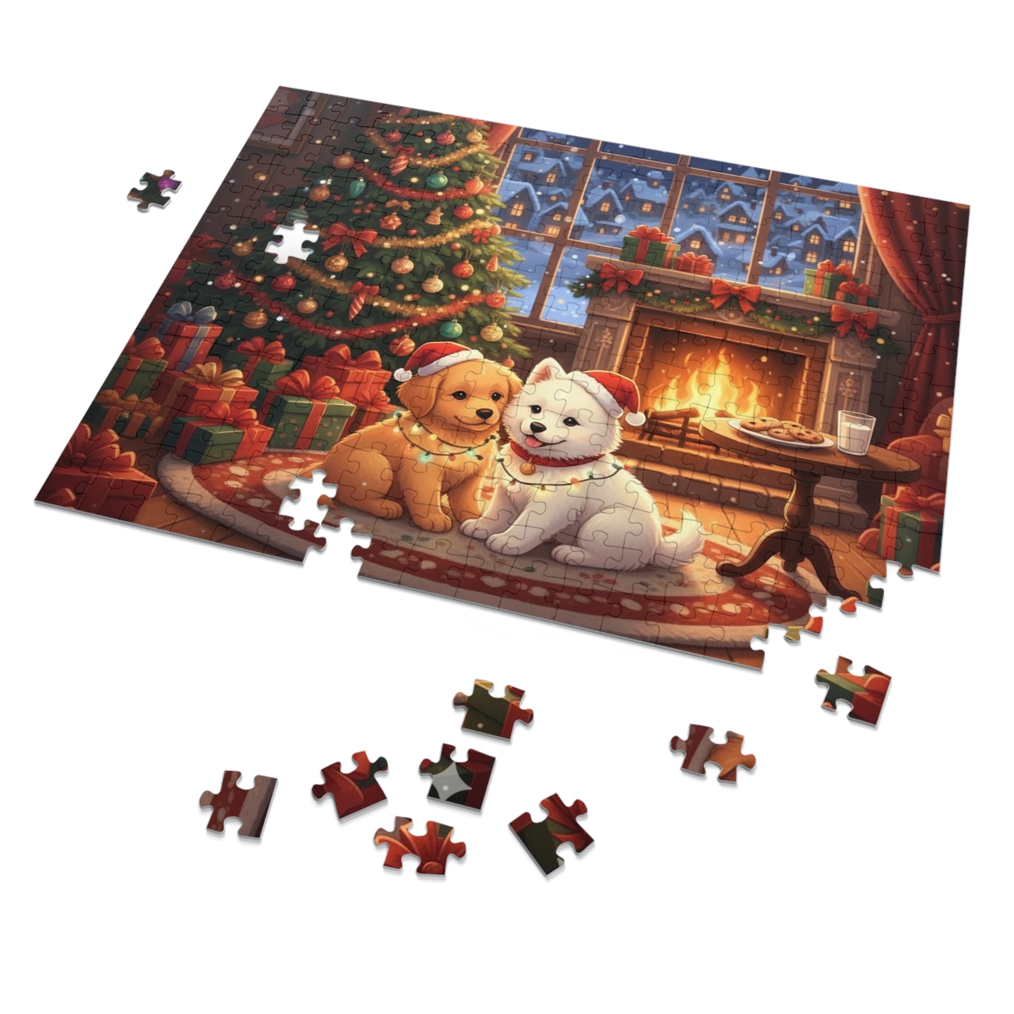 Custom and Personalized Festive Dog Jigsaw Puzzle with Tin, Christmas Puzzle, Holiday Gift for Pet Lovers, Family Activity, Winter Decor