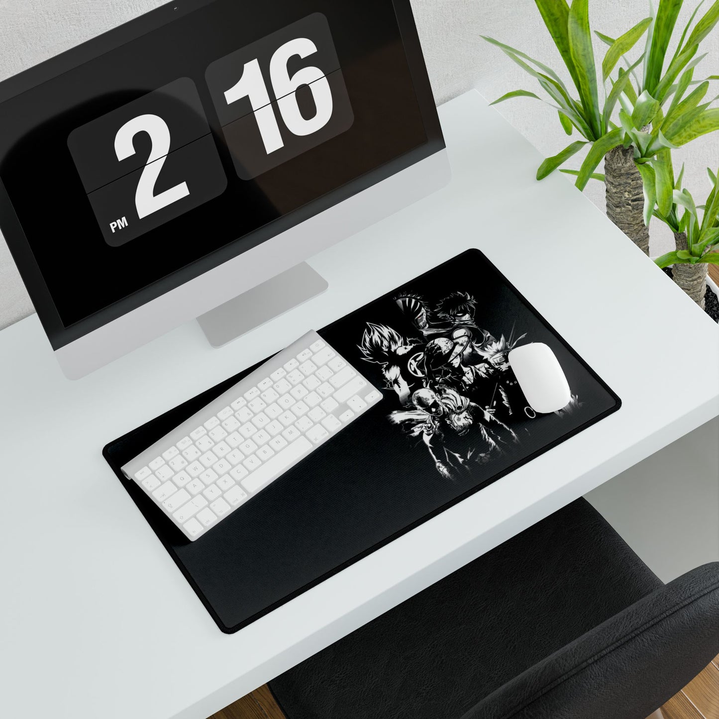 Anime Black Side Style Desk Mat — Monochrome Hero Collage Gaming Mousepad