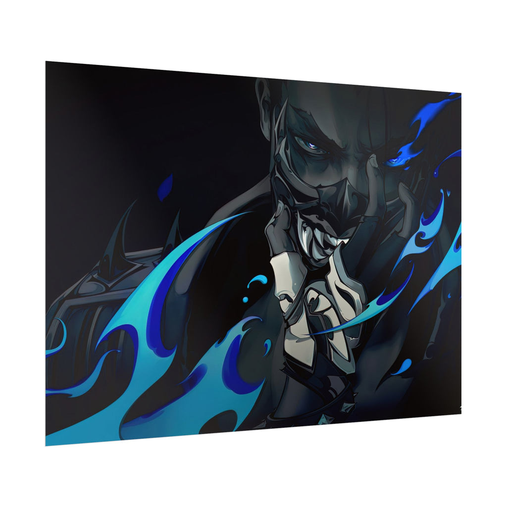 Yoru Valorant Character— Blue Flame Aesthetic Rolled Art Print