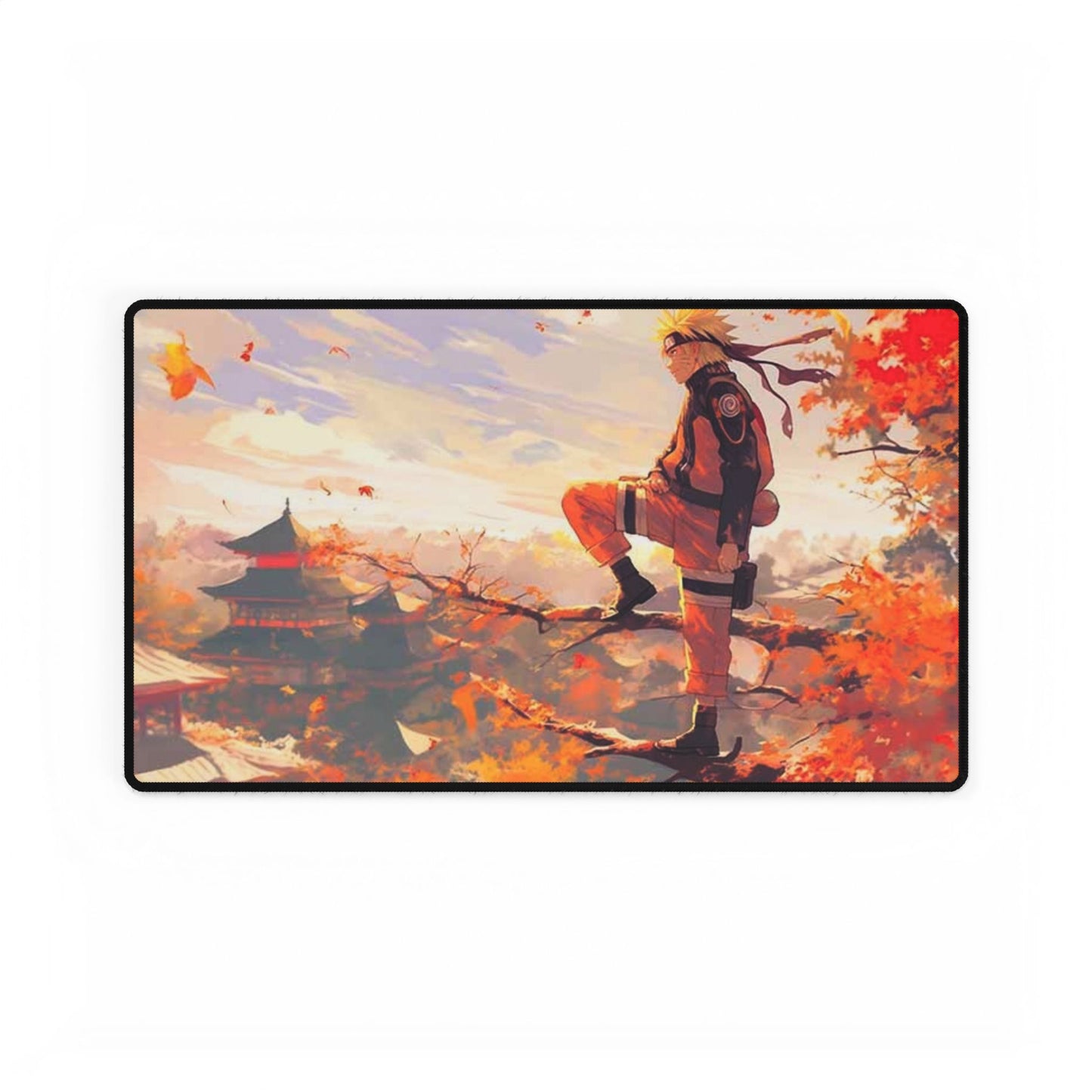 Naruto Anime Autumn Scene Desk Mat — Ninja Silhouette Gaming Mouse Pad