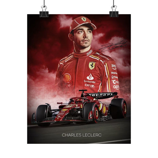 Ferrari Racing Poster of Charles LeClerc with Signiture, Matte Vertical Decor, Charles Leclerc Art Print, Car Enthusiast Gift