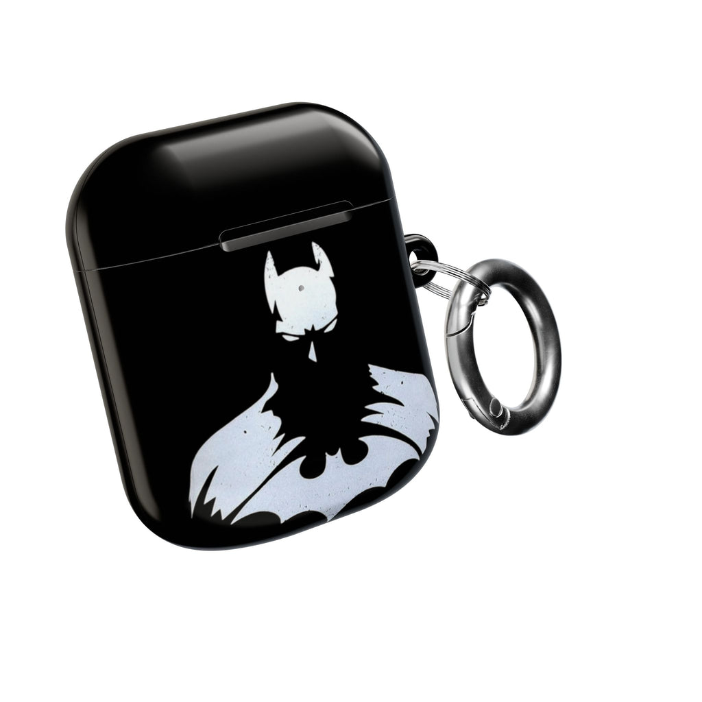 Bat Logo AirPod Case — Black Protective Charging Case with White Bat Emblem