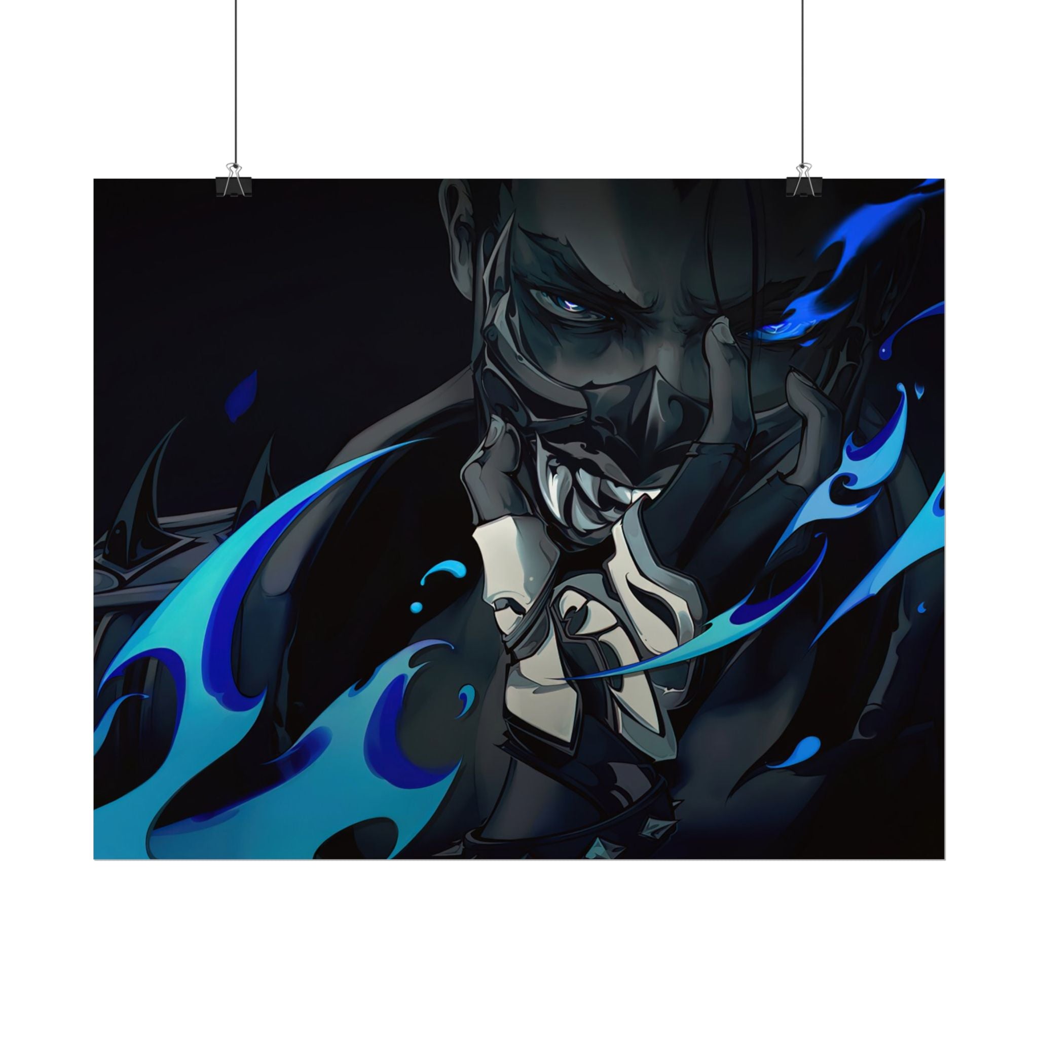 Yoru Valorant Character— Blue Flame Aesthetic Rolled Art Print