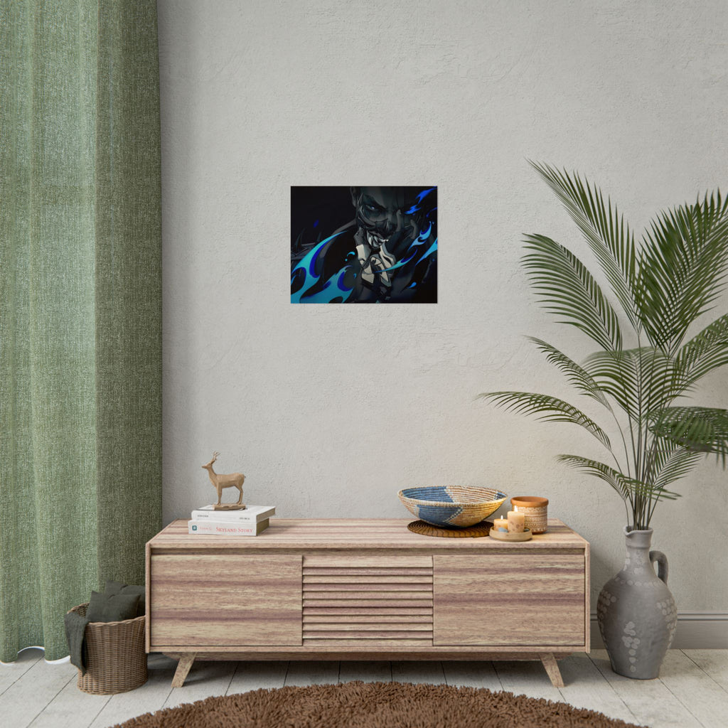 Yoru Valorant Character— Blue Flame Aesthetic Rolled Art Print