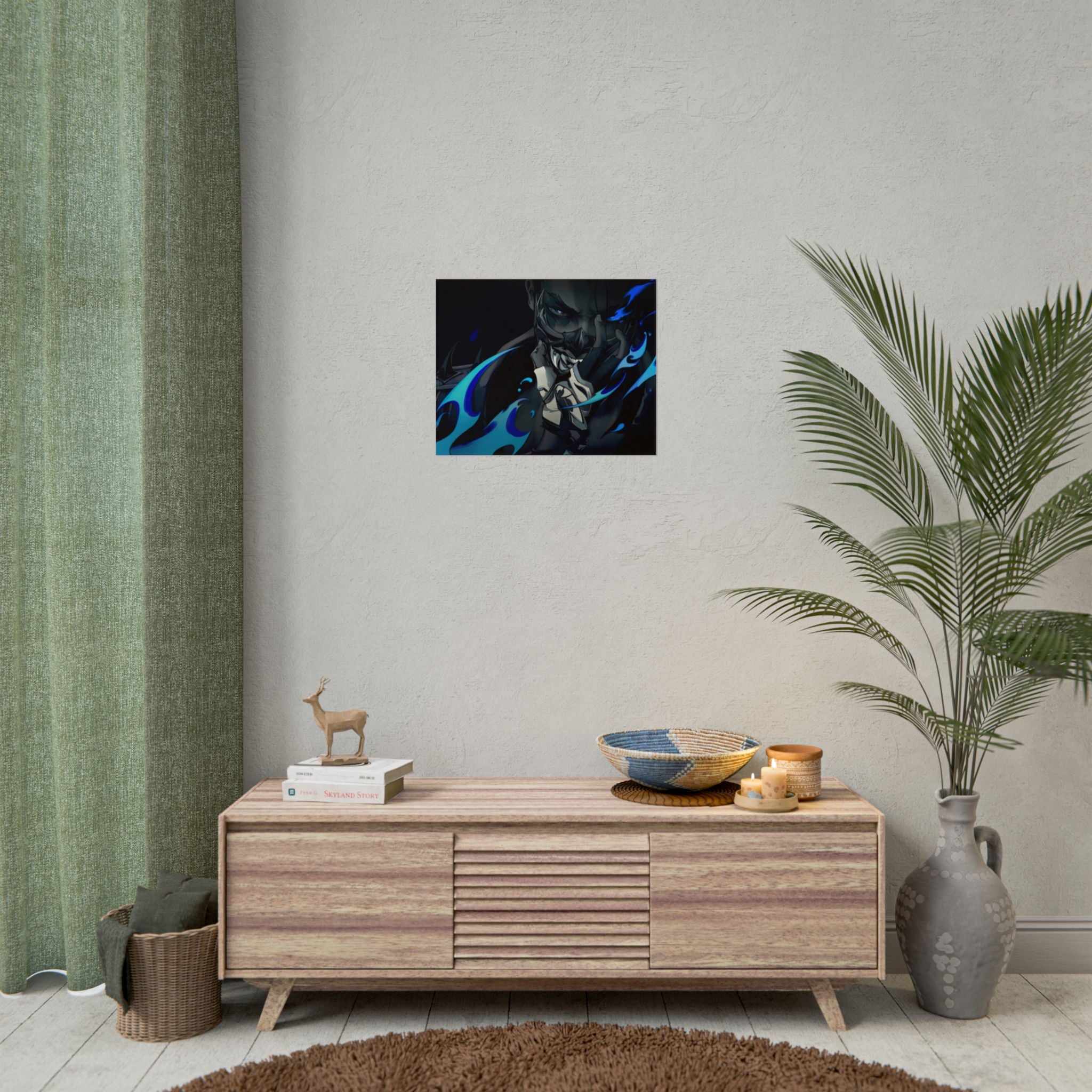 Yoru Valorant Character— Blue Flame Aesthetic Rolled Art Print