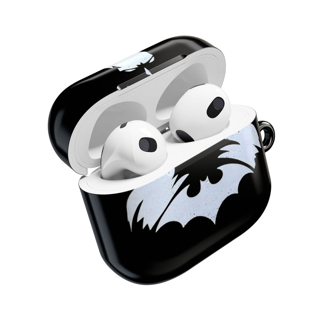 Bat Logo AirPod Case — Black Protective Charging Case with White Bat Emblem