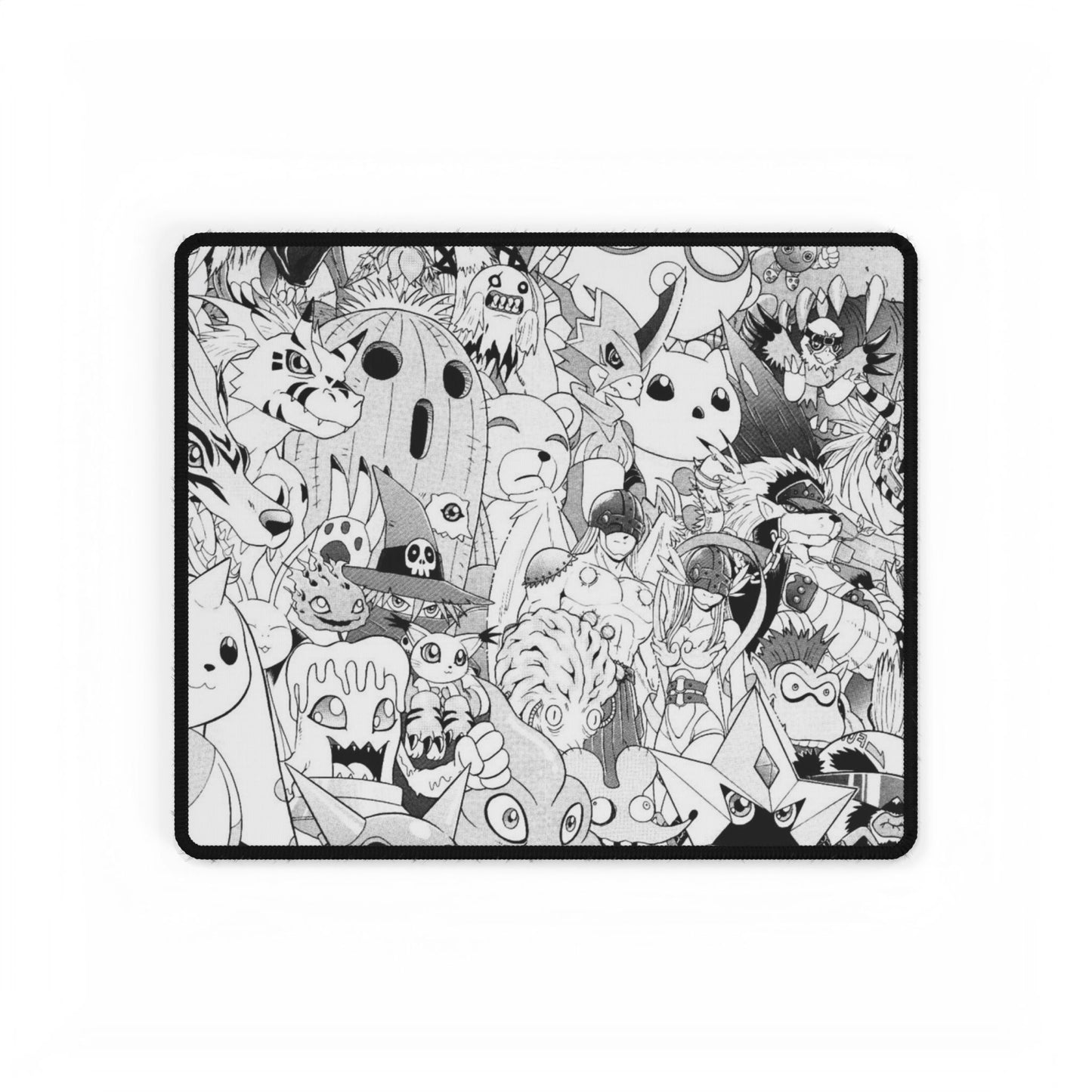 Digimon Black & White Doodle Desk Mat — Cute Cartoon Character Gaming Mousepad