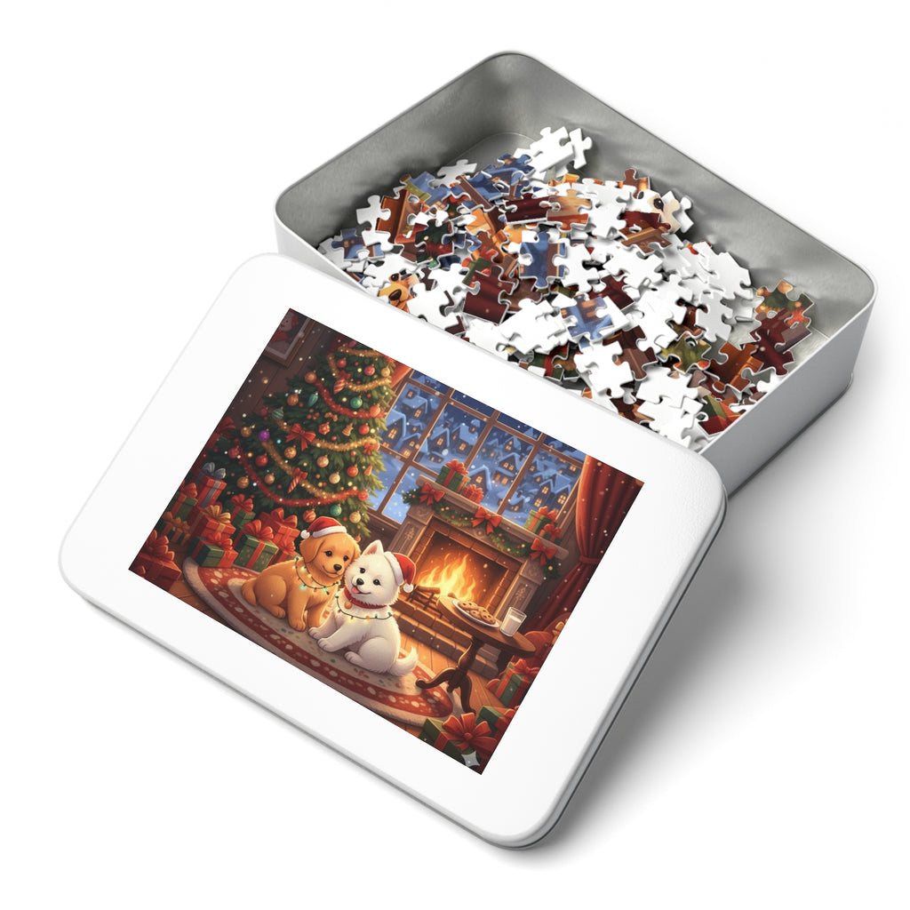 Custom and Personalized Festive Dog Jigsaw Puzzle with Tin, Christmas Puzzle, Holiday Gift for Pet Lovers, Family Activity, Winter Decor